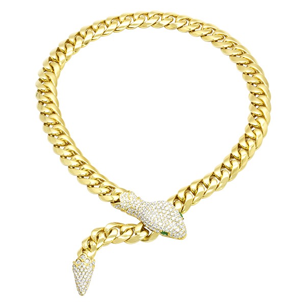 18K Diamond Emerald Snake Necklace